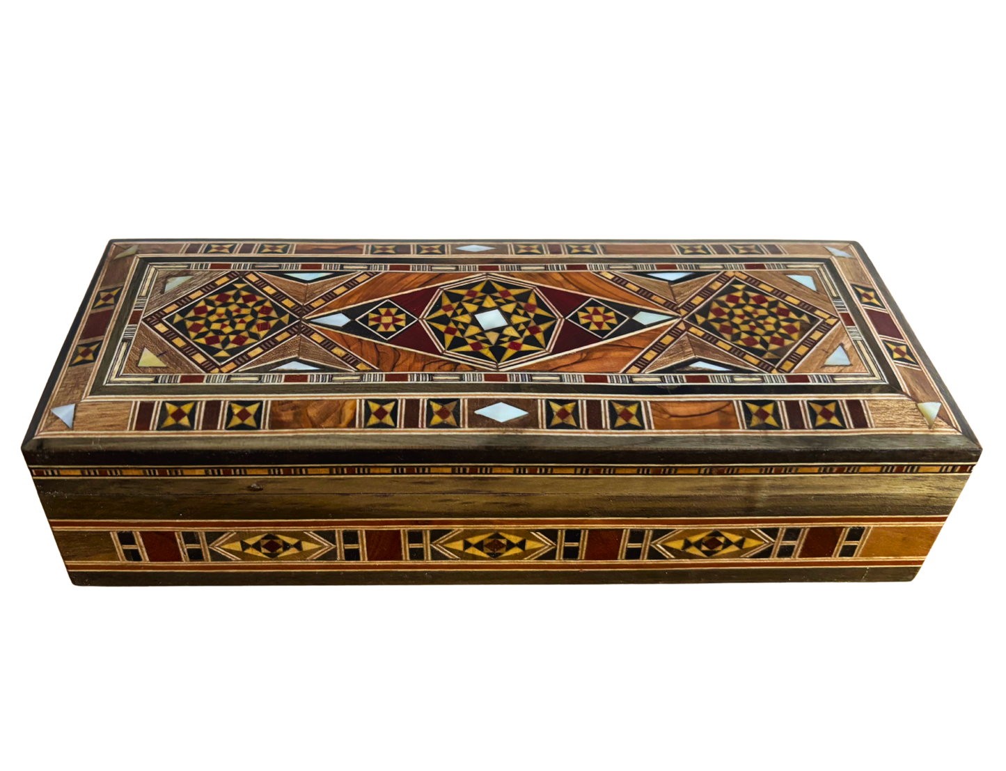 Şam Mozaik Kalem, Takı ve Tesbih Kutusu – Sedef Kakmalı El Yapımı