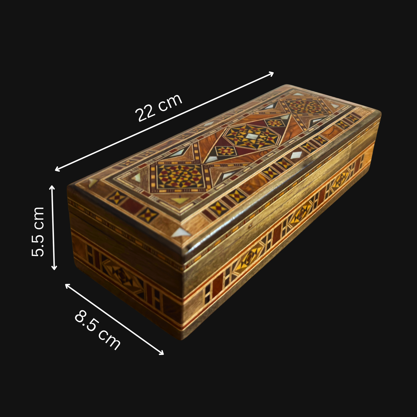 Damascene Mosaic Pen, Jewelry & Rosary Box – Handcrafted Pearl Art