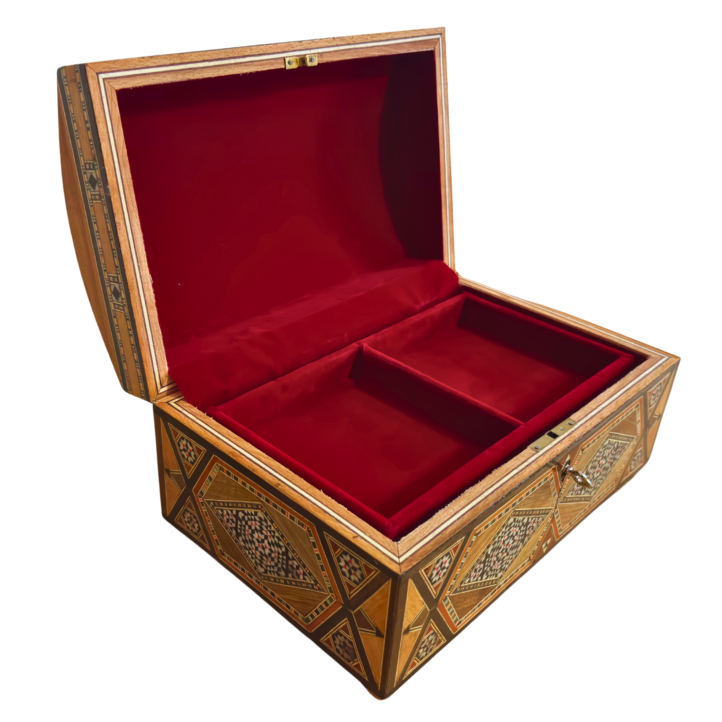 Vintage Şam Mozaik Takı Kutusu – 1970 El Yapımı Kilitli Çok Katmanlı Tasarım