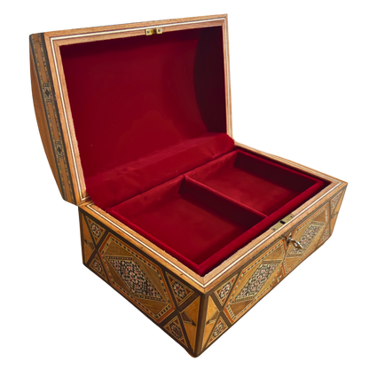 Vintage Şam Mozaik Takı Kutusu – 1970 El Yapımı Kilitli Çok Katmanlı Tasarım