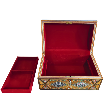 Vintage Şam Mozaik Takı Kutusu – 1970 El Yapımı Kilitli Çok Katmanlı Tasarım