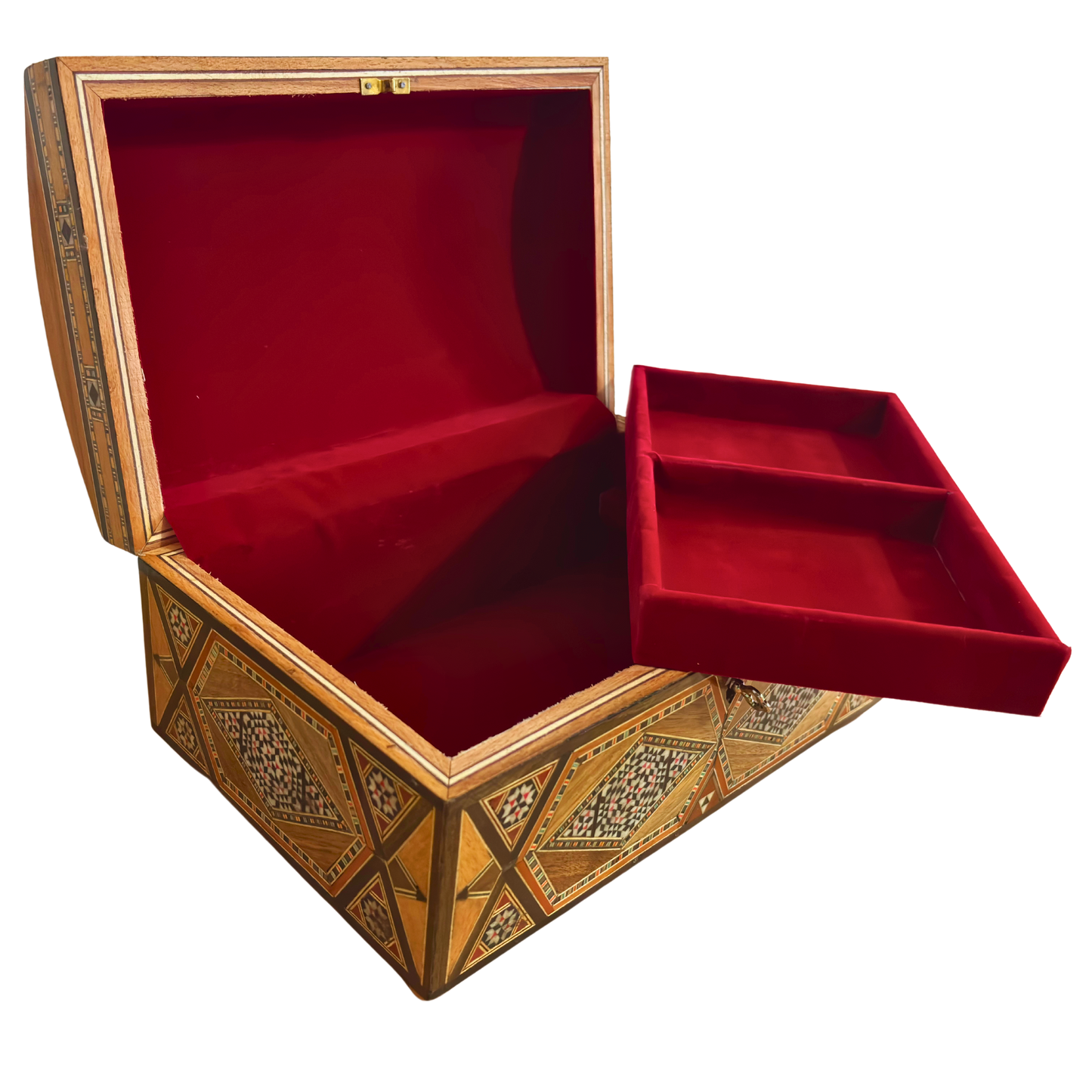 Vintage Şam Mozaik Takı Kutusu – 1970 El Yapımı Kilitli Çok Katmanlı Tasarım
