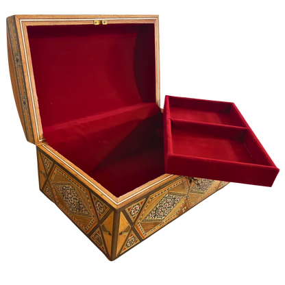 Vintage Şam Mozaik Takı Kutusu – 1970 El Yapımı Kilitli Çok Katmanlı Tasarım