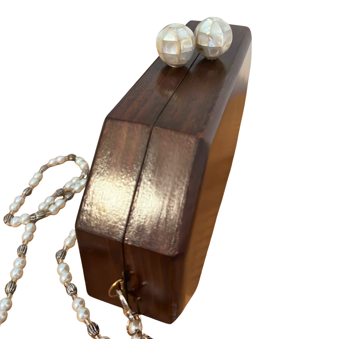 Jouri – Lüks Şam El Çantası, Gül Motifli Sedef İşleme & İnci Tesbih Zinciri