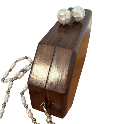 Jouri – Lüks Şam El Çantası, Gül Motifli Sedef İşleme & İnci Tesbih Zinciri