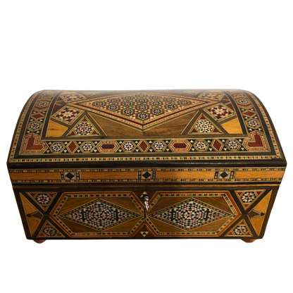 Vintage Şam Mozaik Takı Kutusu – 1970 El Yapımı Kilitli Çok Katmanlı Tasarım