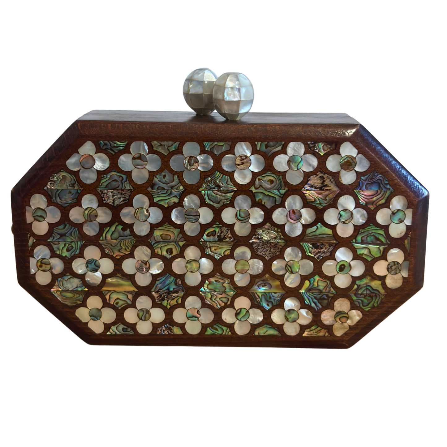 Jouri – Lüks Şam El Çantası, Gül Motifli Sedef İşleme & İnci Tesbih Zinciri