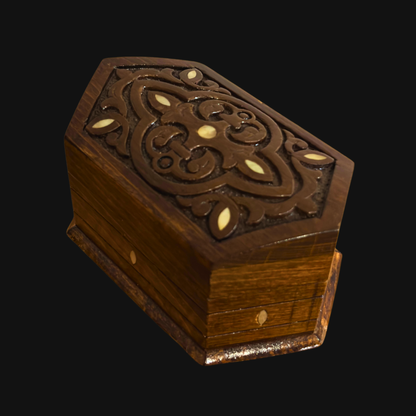 صندوق خشبي مطعّم بالصدف ومبطن بالمخمل من خشب الزان – تصميم شرقي خالد محفور يدويًا