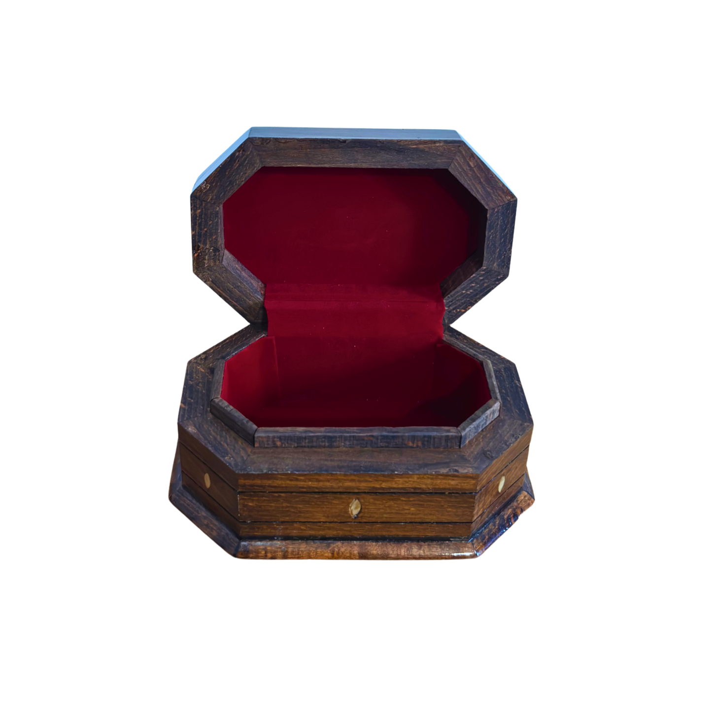 El Oyması Kayın Ahşap Kutu – Ceviz Rengi ve Sedef İşlemeli