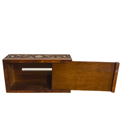 El Oyması Kayın Ahşap Peçete Kutusu – Ceviz Rengi ve Sedef İşlemeli