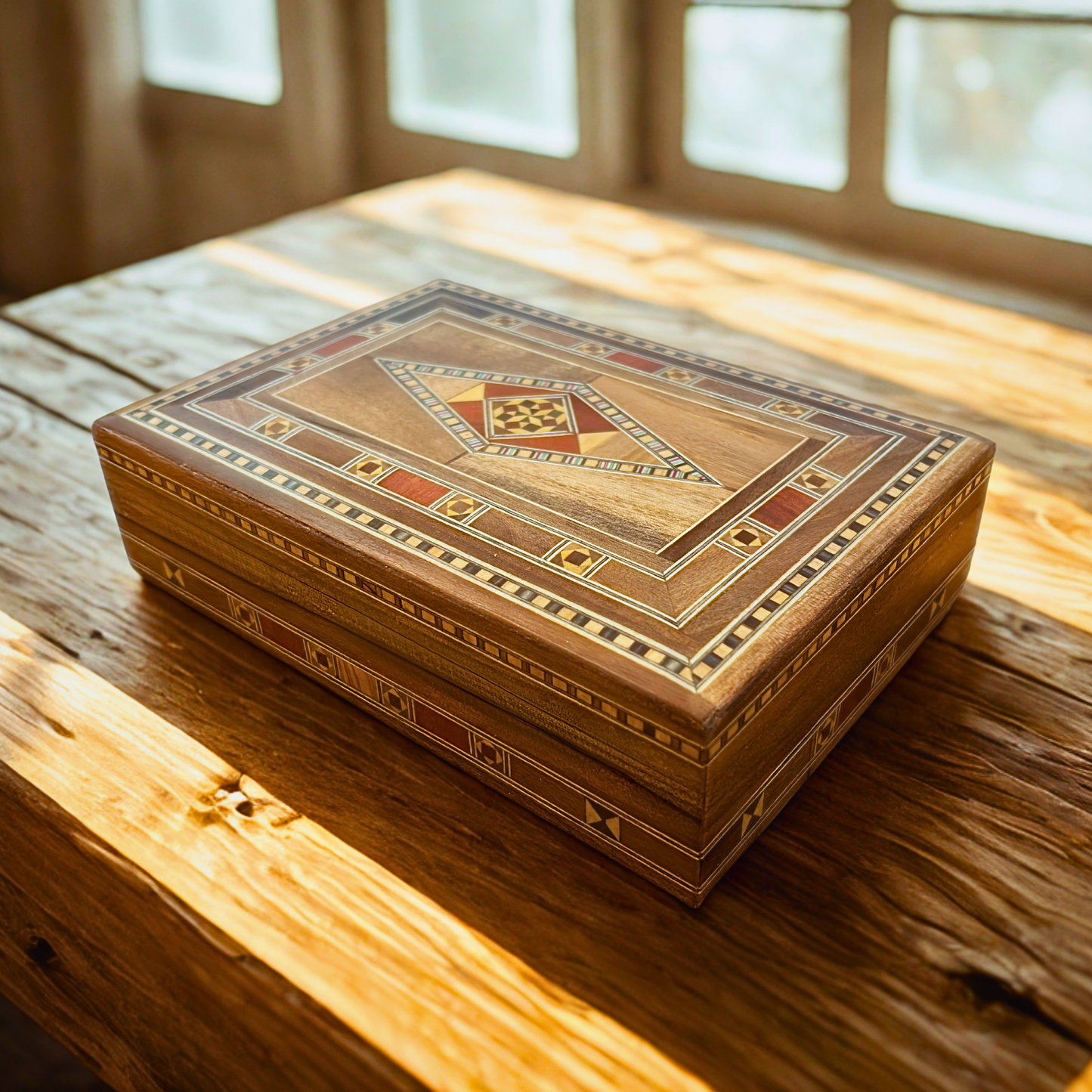 Şam Mozaik Ahşap Takı Kutusu – El Yapımı Doğu Sanatı