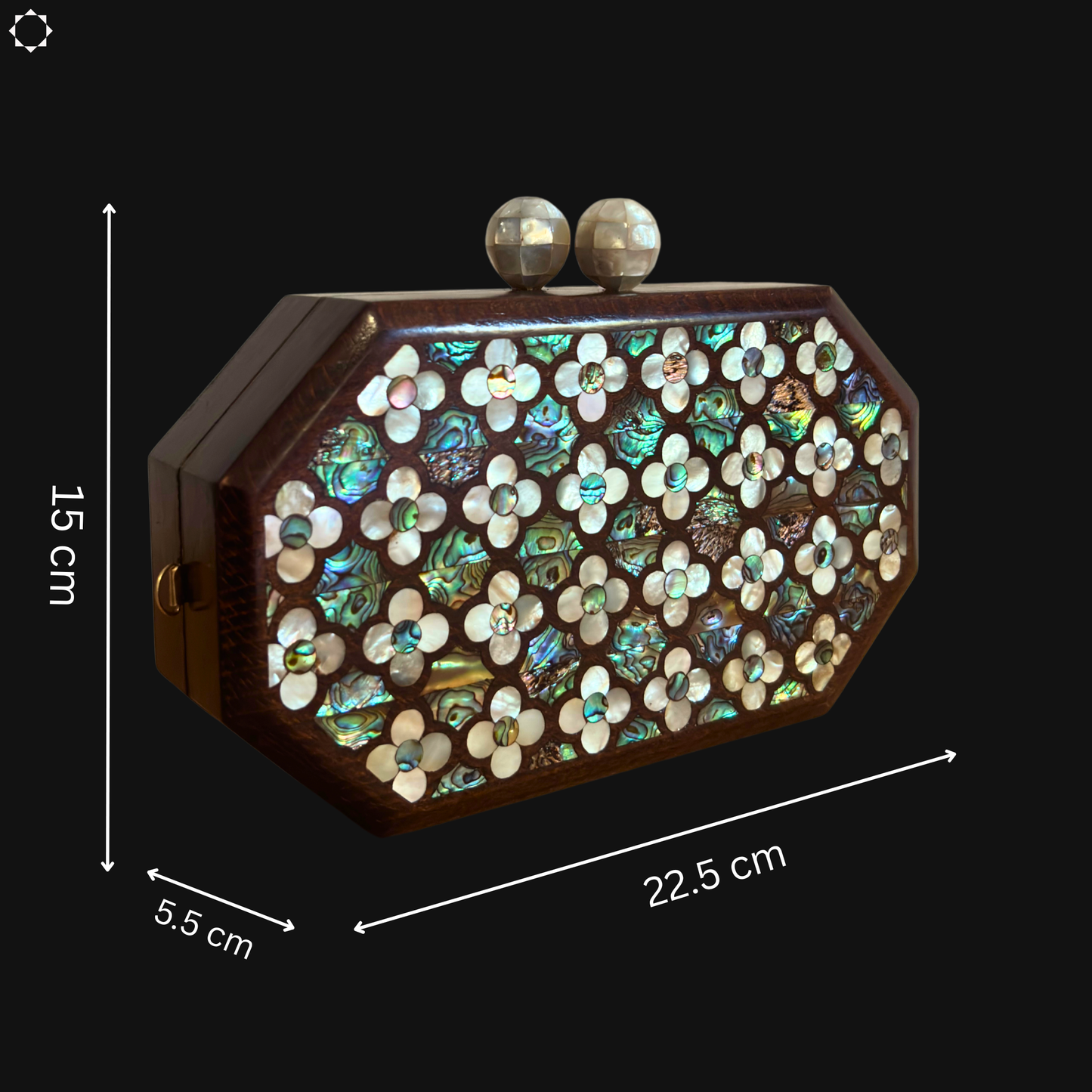 Jouri – Lüks Şam El Çantası, Gül Motifli Sedef İşleme & İnci Tesbih Zinciri