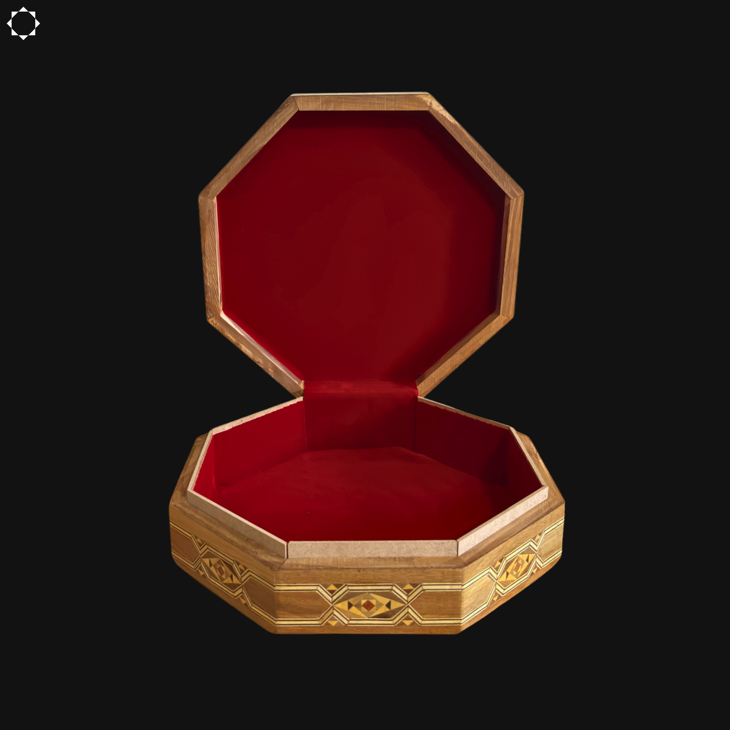 Şam Mozaik Kutusu – Şarap Kırmızısı Kadife İç Astarlı El İşi Ahşap