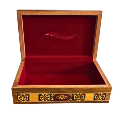 Zarif Şam Mozaikli Ahşap Mendil Kutusu – Sedef Kakma & Kadife İç Astar