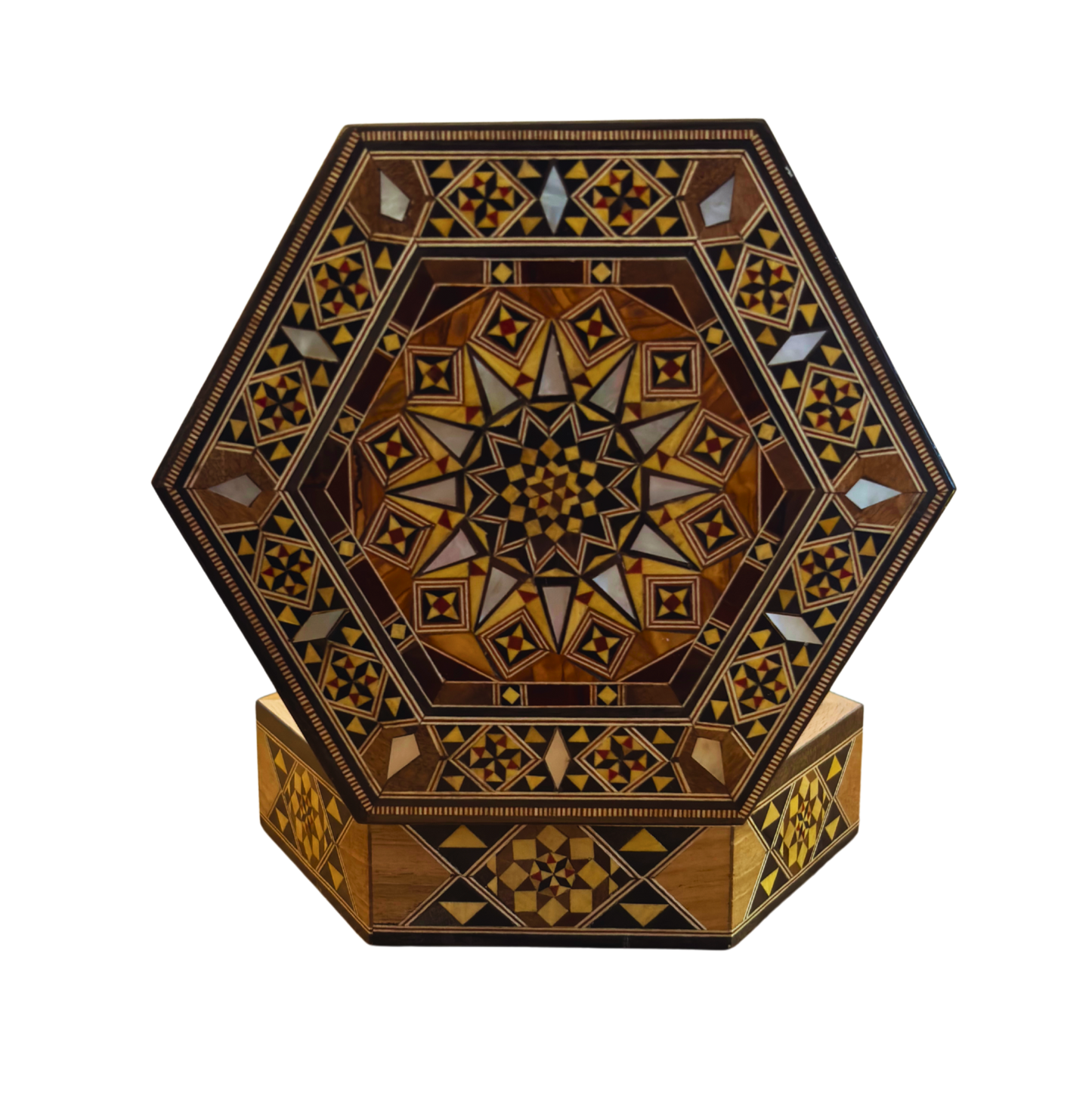 Boîte en Mosaïque Damasquine Artisanale – Nacre & Élégance Veloutée