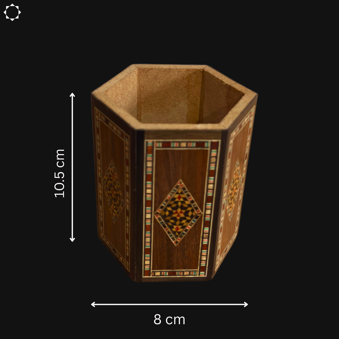 Gaby Al Dayeh Tasarımı Şam Mozaikli Ahşap Kalemlik – Doğal Ağaç & El Yapımı Zarafet