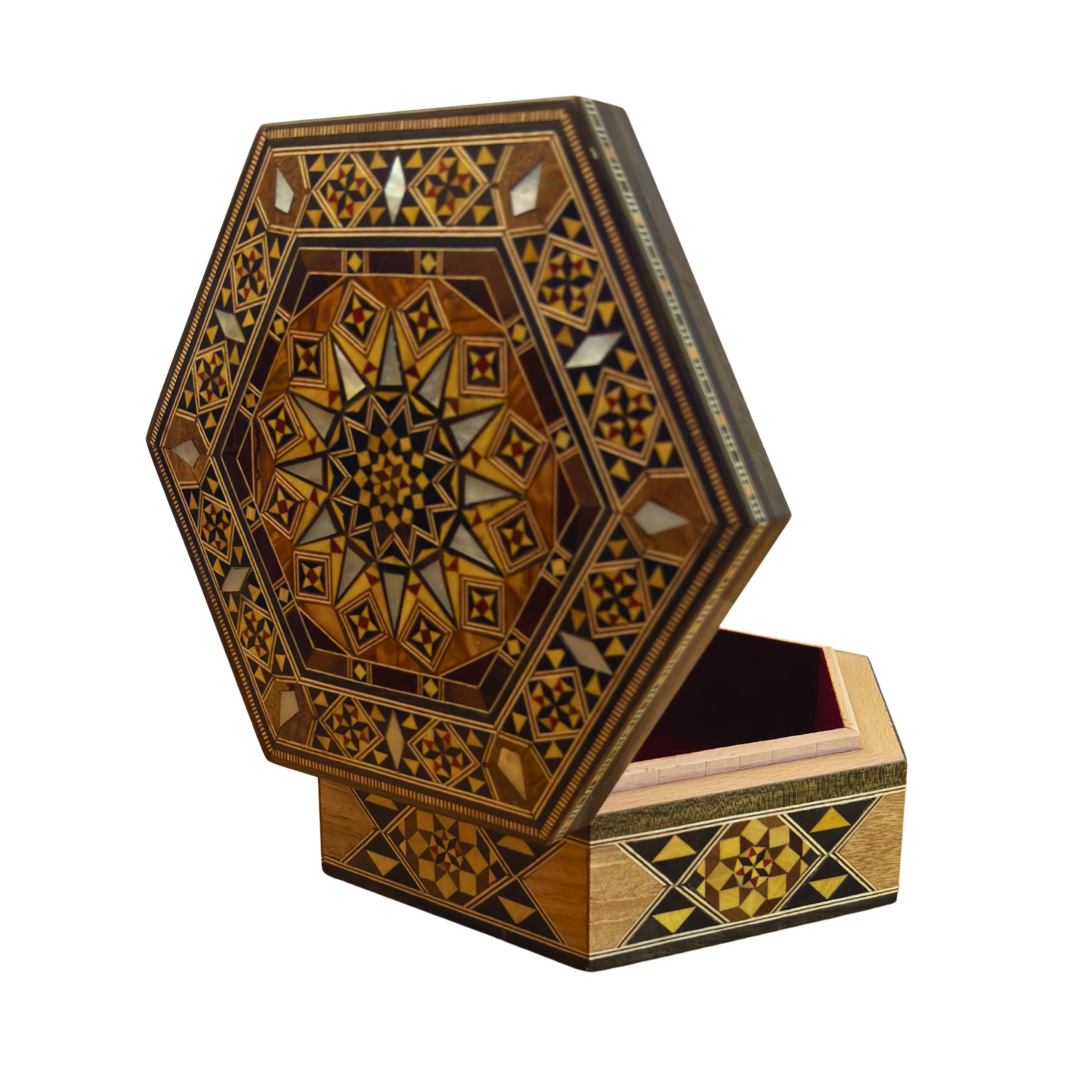 Boîte en Mosaïque Damasquine Artisanale – Nacre & Élégance Veloutée