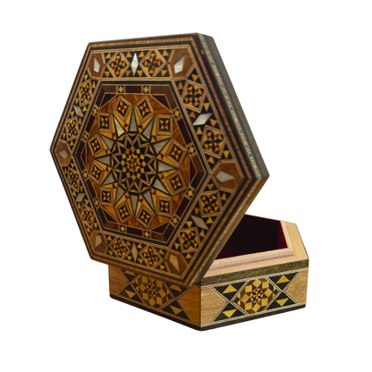 Boîte en Mosaïque Damasquine Artisanale – Nacre & Élégance Veloutée