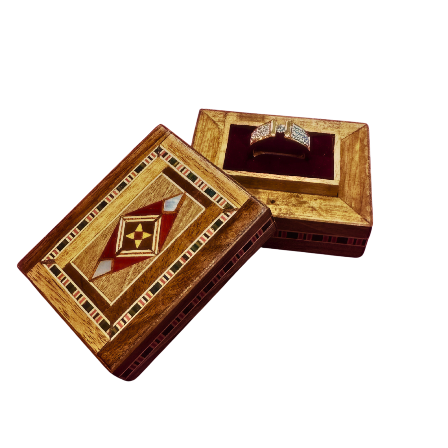 Şam El Yapımı Mozaik Yüzük Kutusu – Kadife İç Yüzey