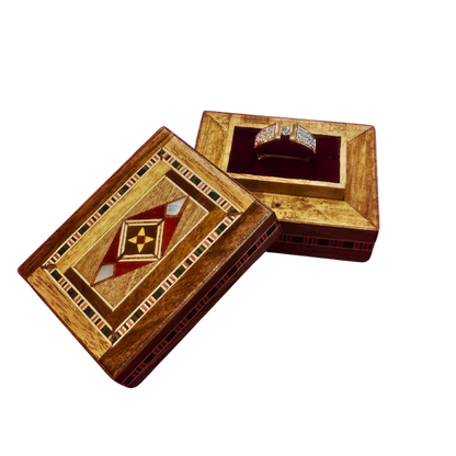 Şam El Yapımı Mozaik Yüzük Kutusu – Kadife İç Yüzey