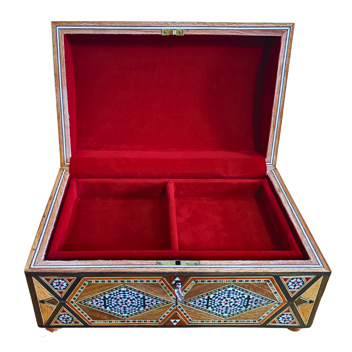 Vintage Şam Mozaik Takı Kutusu – 1970 El Yapımı Kilitli Çok Katmanlı Tasarım