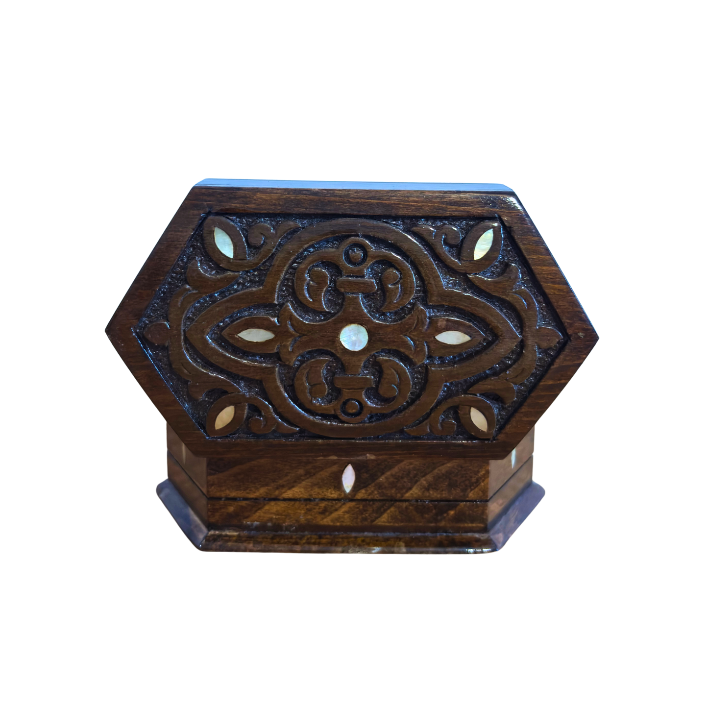 El Oyması Kayın Ahşap Kutu – Sedef ve Kadife Astar, Zamansız Doğu Tasarımı