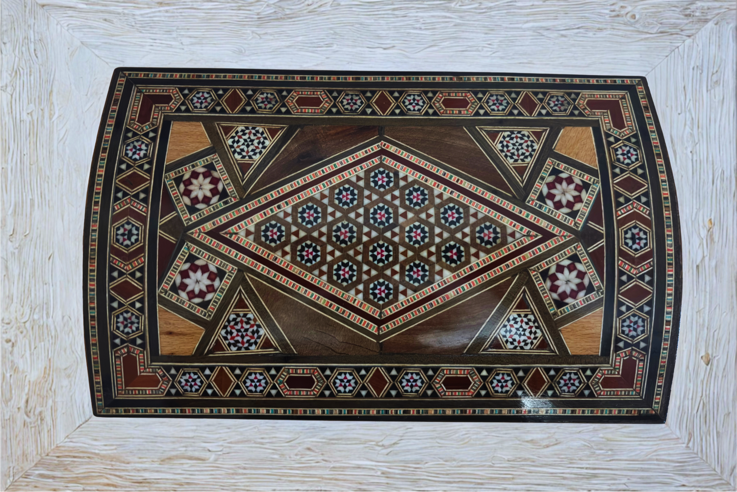 Vintage Şam Mozaik Takı Kutusu – 1970 El Yapımı Kilitli Çok Katmanlı Tasarım