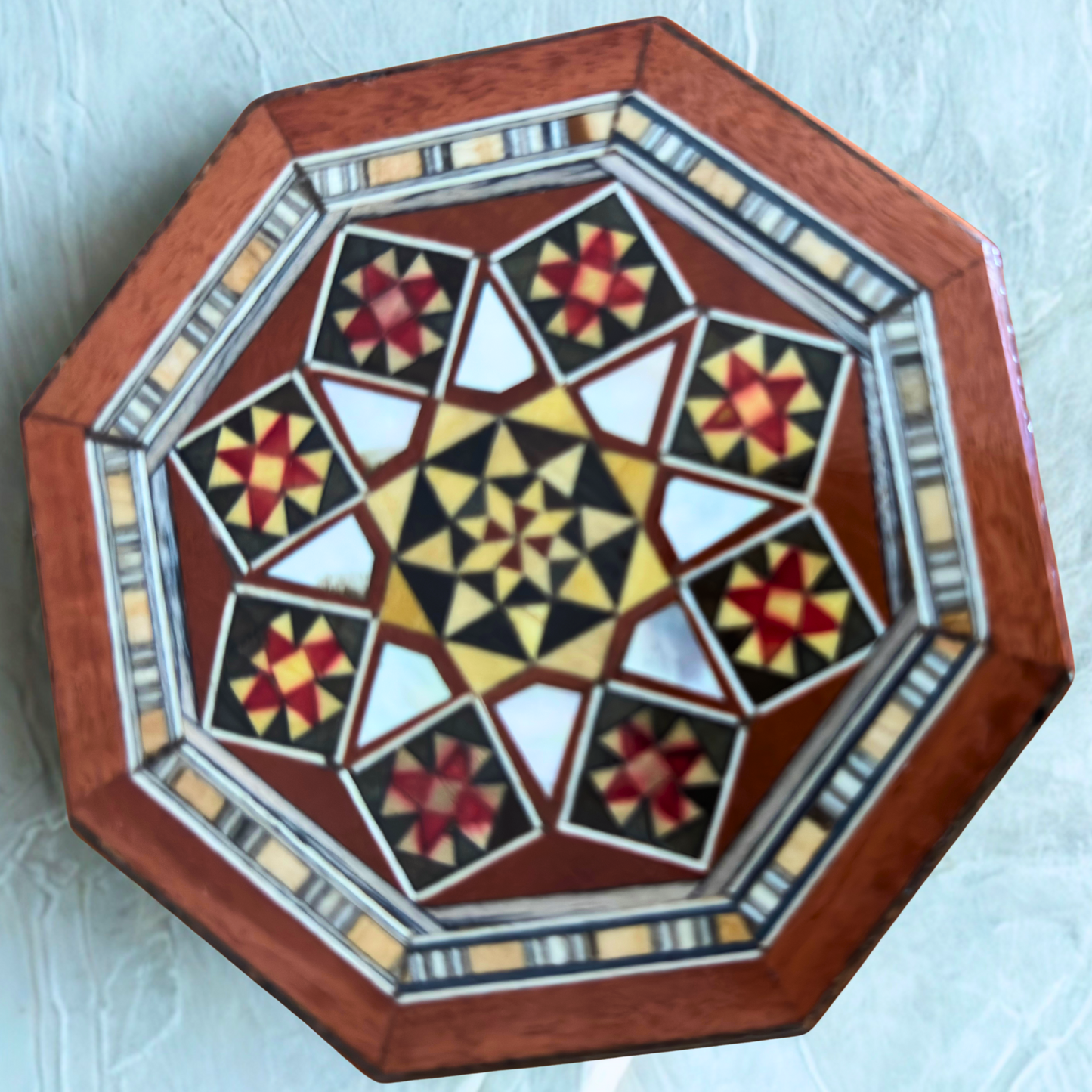 Şam Mozaik Takı Kutusu – Sedef Kakmalı El Yapımı Terrakota Tonlarında
