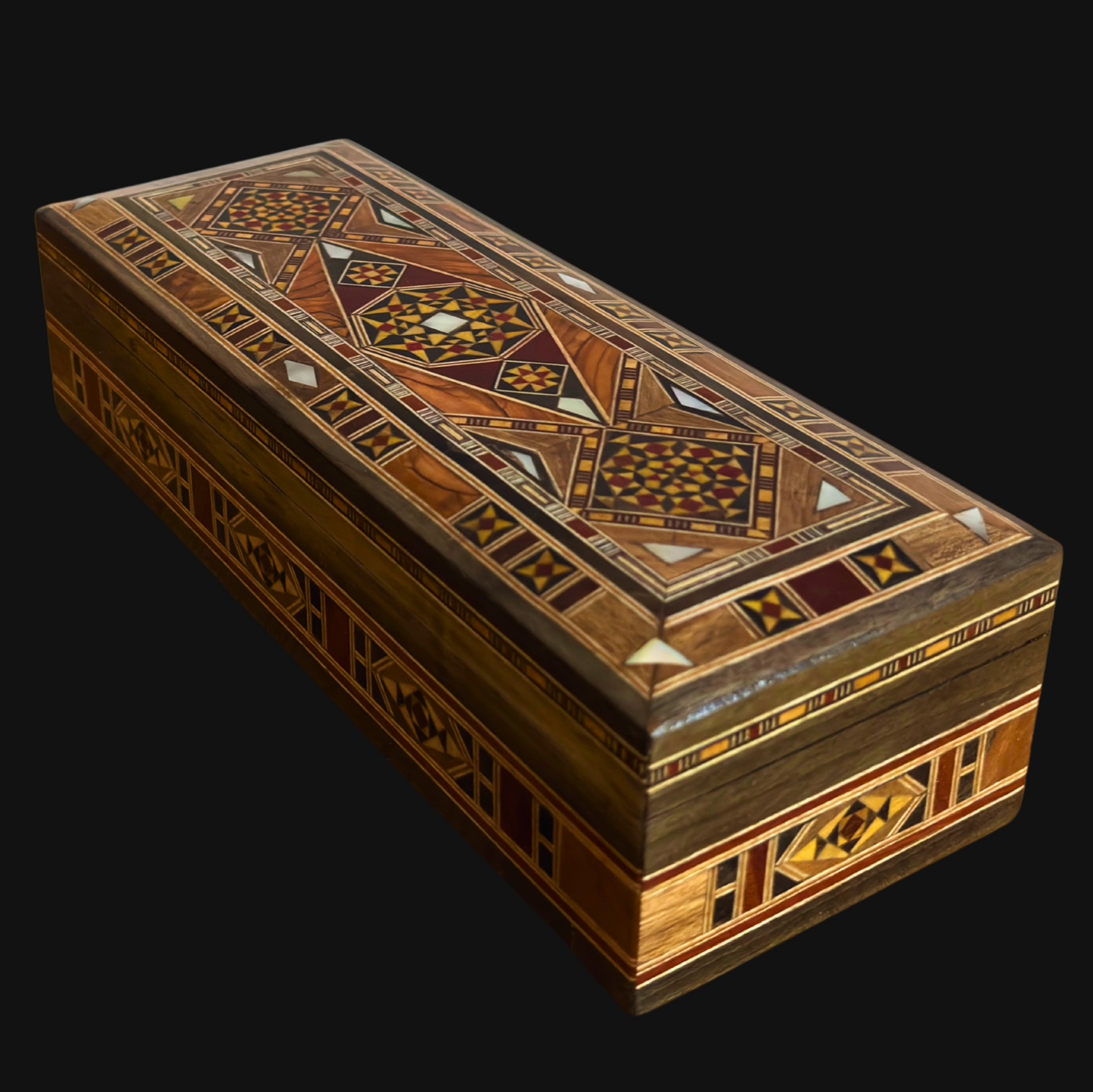 Şam Mozaik Kalem, Takı ve Tesbih Kutusu – Sedef Kakmalı El Yapımı