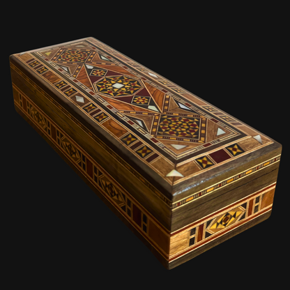 Şam Mozaik Kalem, Takı ve Tesbih Kutusu – Sedef Kakmalı El Yapımı