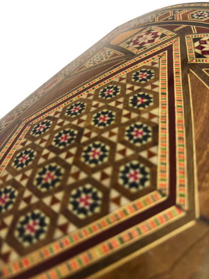 Vintage Şam Mozaik Takı Kutusu – 1970 El Yapımı Kilitli Çok Katmanlı Tasarım