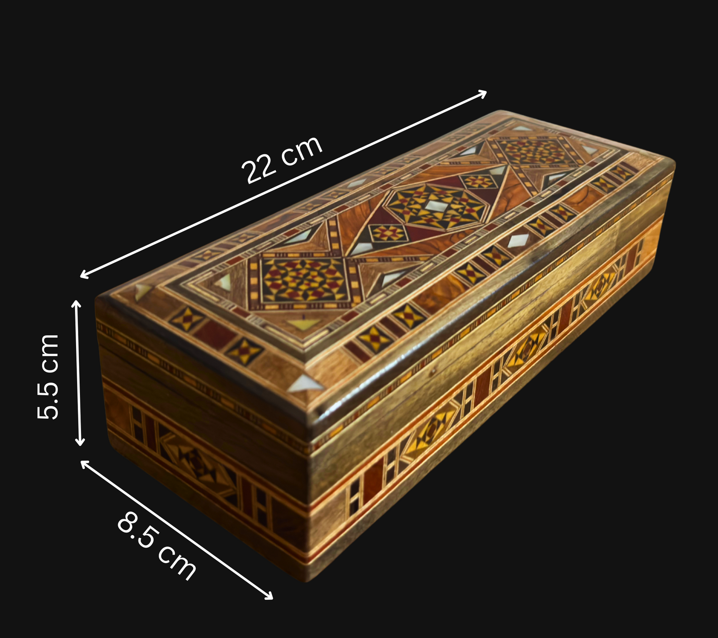 Şam Mozaik Kalem, Takı ve Tesbih Kutusu – Sedef Kakmalı El Yapımı