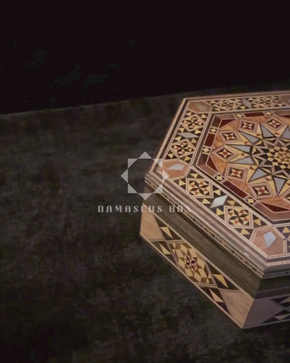 Boîte en Mosaïque Damasquine Artisanale – Nacre & Élégance Veloutée