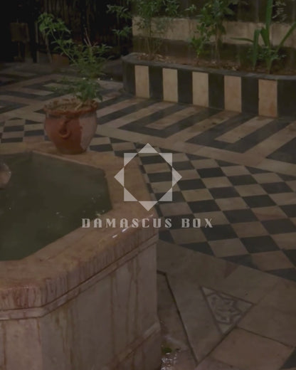 Jouri – Lüks Şam El Çantası, Gül Motifli Sedef İşleme & İnci Tesbih Zinciri