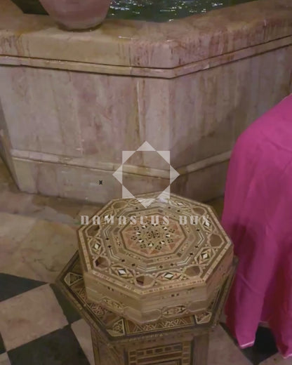 Şam Mozaik Kutusu – Şarap Kırmızısı Kadife İç Astarlı El İşi Ahşap